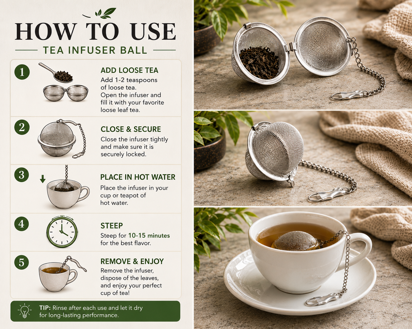 Sleek stainless steel tea infuser